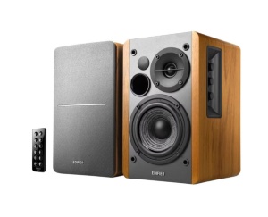 2 db aktív hangszóró PC, környezeti zene, gyerekszoba, 42W, távirányító, HI-FI hangzás, fából készült ház, barna, bluetooth, Edifier R1280DBb