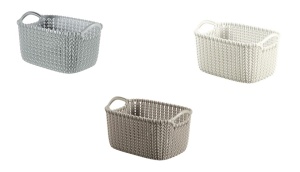 3 db mini tárolóedény készlet, 100% újrahasznosított műanyag, fehér, kék, szürke, 25 x 17 x 14cm, Curver