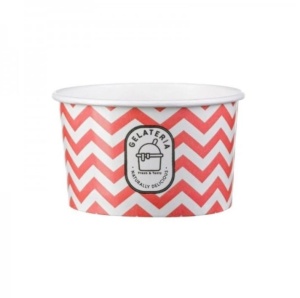 50 darabos fagylaltkanalak készlet laminált kartonból, cikcakkos mintával, piros-fehér, 180ml, 6oz