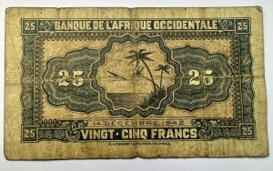Bancnota Coloniala - Africa Occidentala Franceza - 25 Franci 1942 - Img 2