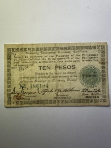 Bancnotă rară Filipine – 10 Pesos 1943 - emisă de Negros Emergency Currency Board în timpul celui de-Al Doilea Război Mondial. - Img 3