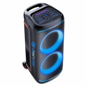 Boxă Activă de Petrecere Denver BPS-470, 200W RMS, Două Woofer-e 10", Bluetooth 5.3, Karaoke, Microfon Wireless Inclus, Lumini LED RGB, TWS, IPX4, Troller, Black - Img 9