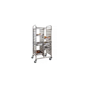 Carucior pentru debarasare tavi, cu roti, capacitate dubla 2 x 15 tavi GN 1/1 (530x325 mm), Hendi, compact, din inox, 798x610x(H)1710mm