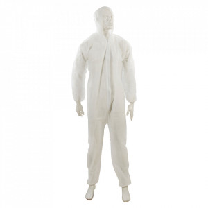 Combinezon protectie cu gluga si fermoar, material netesut, unica folosinta, marimea XL, 30 gsm, Silverline - Img 1
