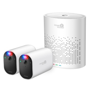 Homeguard, sistem de securitate fără fir Smart Deterrencre, smarthub 2 camere cu lumină roșie albastră și sirenă