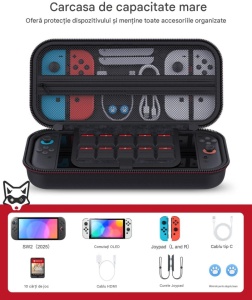 Husa de transport si de protectie pentru console jocuri portabile, spatii multiple de stocare, protectie ecran, compatibil cu Nintendo Switch 2 - Img 5