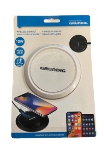 Incarcator wirelless pentru telefoane smartphone, 5W, 7.5W, 10W, USB-C, indicator LED, ALB, Grundig