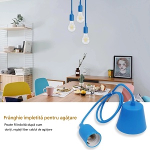 Kit plafoniera, soclu E27, bec maxim 60W, PVC albastru, cablu impletit 1m, ExtraStar - Img 6