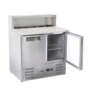 Masa rece cu 2 usi cu suprastructura si blat de lucru din granit, Arktic 900x700x(H)1070 mm