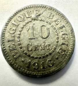 Moneda Belgia - Ocupatie Germana - Albert I - 10 Centimes 1916