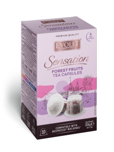 Pachet 10 capsule ceai premium compatibile NESPRESSO, 10 x 2.5g, Forest Fruits, fructe de padure, Evolet Sensation