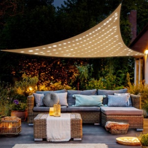 Parasolar din panza cu ghirlanda 140 luminite LED incorporata, solara, 3x3x3m, autonomie 6-8 ore, Home