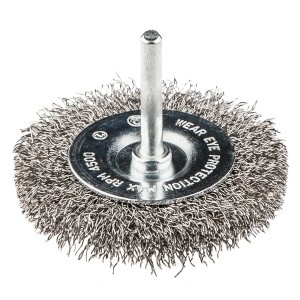 Perie disc 50mm x 6 cu ax, sarma inox ondulata 0.3mm