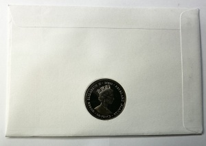 Plic FDC 2002 – Jubileul de Aur al Reginei Elisabeta a II-a – Insulele Falkland – Monedă 50 Pence + Timbru comemorativ - Img 2