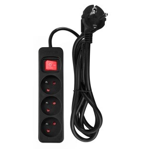 Prelungitor 1.5m, 3x1.5mm2, 3G, negru, ON/OFF