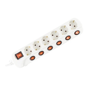 Prelungitor 6 socluri cu buton individual, 1.5 m, alb