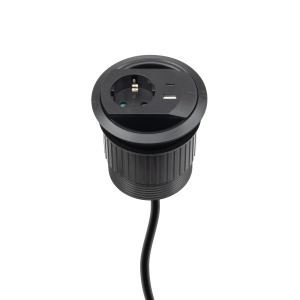 Priză pentru montare în masă, neagră, 1xUSB-A, 1xUSB-C, total 5 V, 3,4 A
