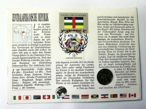 Republica Centrafricană 1991 – Plic filatelico-numismatic Ziua Mondială a Alimentației + monedă 5 Francs necirculată (UNC) + timbru ștampilat Bangui - Img 4