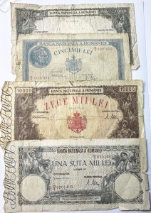 Romania - Lot x 4 Bancnote Regaliste 1945-1946