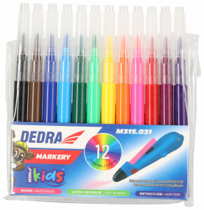 Set 12 markere colorate pe baza de apa, fara substante toxice, Dedra - Img 1