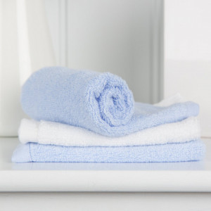 Set 6 mini prosoape spalat premium, fibre bambus, 27 x 27 cm, alb-albastru, CuddleCo - Img 4