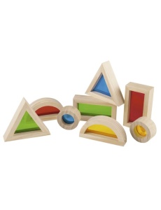 Set 8 piese cuburi lemn cu fereastra colorata transparenta pentru copii, Playtive - Img 3