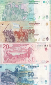 Set Bancnote - Argentina - 5/10/20/50 Pesos 2015-2019 - Img 2