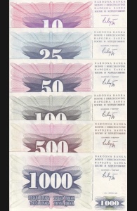 Set Bancnote Bosnia&Hercegovina - 10/25/50/100/500/1000 Dinara 1992 - Img 3