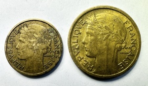 Set Monede Franta - 50 Centimes + 1 Franc 1937-1939 - Img 2