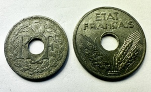 Set Monede Franta - Ocupatie Germana - 10/20 Centimes 1941 - Img 2