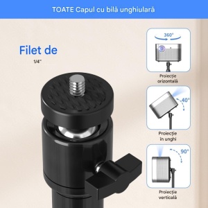 Suport premium de podea pentru proiector video, camera foto/video, dispozitive cu montura filet 1/4, telescopic, maxim 0.96 m, Suptek - Img 4