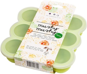 Többcélú szilikon tálca, bébiételek tárolására, fagyasztóhoz, szilikon fedővel, 19,5 x 19,5 x 4 cm, 9 rekesz, zöld, Mushy Mushy