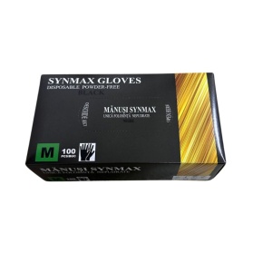 100 db eldobható kesztyű készlet FEKETE, M méret, Synmax Gloves