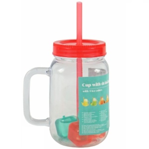 4 pohárból álló készlet limonádé tálalásához, műanyag szívószálak, szilikon kockák, 550ml - Img 3