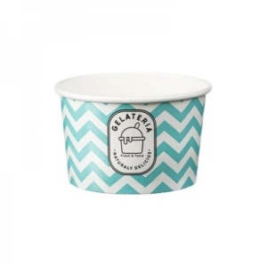 50 darab laminált karton fagylaltkanalas készlet, Zig Zag mintával, türkiz-fehér, 150 ml, 5 uncia