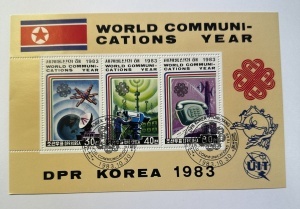Bloc filatelic emis de Republica Populară Democrată Coreeană (DPR Korea) în anul 1983, cu ocazia „Anului Mondial al Comunicațiilor”.
