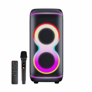 Boxă Activă de Petrecere Denver BPS-370, 100W RMS, Două Woofer-e 6.5", Bluetooth 5.3, Karaoke, Microfon Wireless Inclus, Lumini LED RGB, TWS, IPX4, Roți și Mâner, Neagra - Img 13