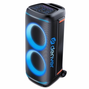 Boxă Activă de Petrecere Denver BPS-470, 200W RMS, Două Woofer-e 10", Bluetooth 5.3, Karaoke, Microfon Wireless Inclus, Lumini LED RGB, TWS, IPX4, Troller, Black - Img 6