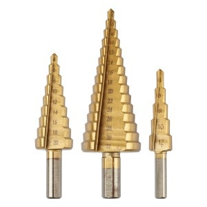Burghie in trepte 4-12, 4-20, 4-32 mm, TiN, set de 3 bucati.