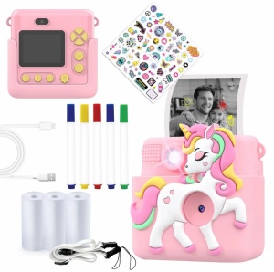 Camera foto pentru copii cu functie de poza instant pe hartie termica, afisaj LCD color, acumulator, model UNICORN, DENVER