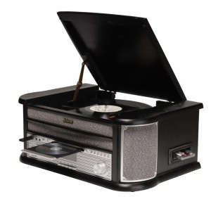 Combina muzicala tip RETRO, cd-player, usb, tunner, aux, caseta, pick-up, cutie lemn, NEGRU, Denver MRD-51B - Img 2
