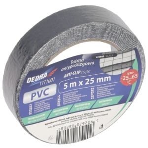 Csúszásgátló szalag lépcső, előszoba, kórház, öntapadós, 25mm x 5m, pvc, fekete, Dedra