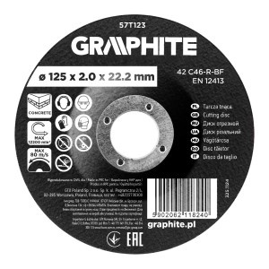 Disc de taiere, corindon, pentru beton, convex 125 x 2.0 x 22.2 mm, 42 C46-R-BF