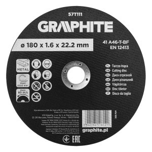 Disc de taiere, corindon, pentru metal 180 x 1.6 x 22.2 mm, 41 A46-T-BF
