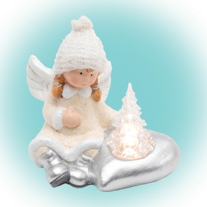Figurina ceramica, ingeras cu brad luminat