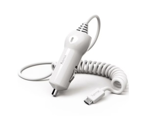 Incarcator auto profesional cu cablu spiralat incorporat USB micro, ideal gps, camera auto, telefon, 12/24V, 12W, Hama - Img 5