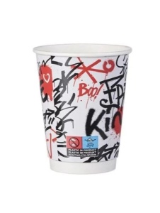Készlet 250 db mix karton duplafalú mixpohár, 235ml, 8oz, Graffiti Mix, kiöntő D80 - Img 5