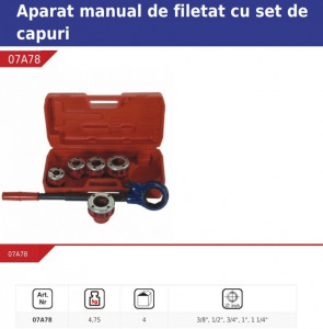 Kézi menetes szorító, készlet 3/8", 1/2", 3/4", 1", 1 1/4" + szerszámkészlet , Dedra - Img 2