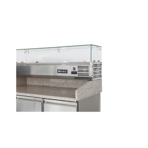 Masa frigorifica cu 3 usi, pentru pizza, cu vitrina ingrediente cu 6 tavi GN 1/4, 270+170 W, ARKTIC by Hendi, 140x70x(H)144.5 cm - Img 2