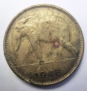Moneda Coloniala - Belgian Congo - Leopold III - 1 Franc 1946 - Img 2